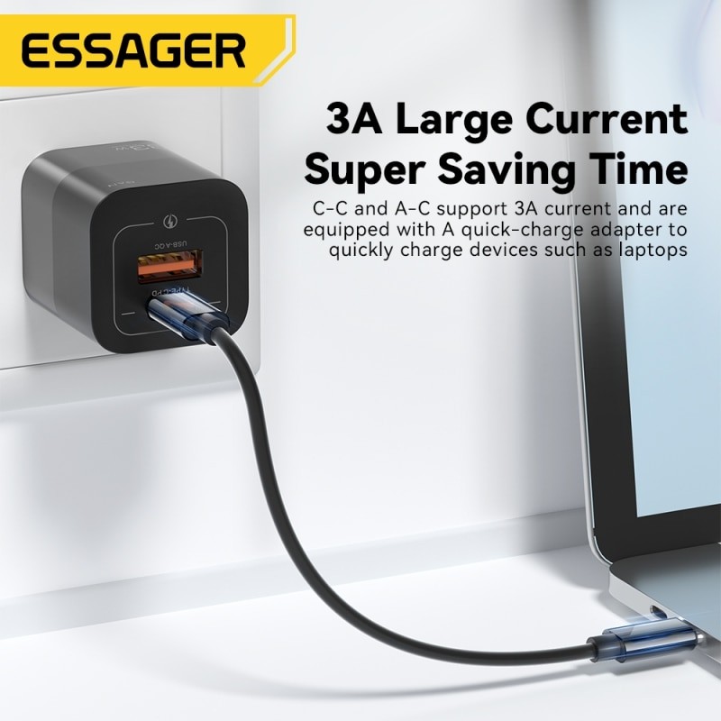 Essager 4-in-1 USB C to USB C Cable – PD 60W Fast Charging Multi-Device Cord with Holder Storage Box