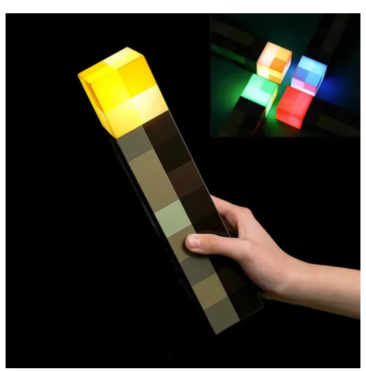 Minecraft Brownstone Torch Lamp Figure 4 Colors Bedroom Decorative Light LED Night Light USB Charging with Buckle Kids Toy Gift