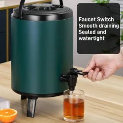 6-10L Stainless Steel Insulated Beverage Dispenser with Faucet, Double-Walled Milk Tea Coffee Juice Cooler, Home Party Use, Kitchen and Restaurant Equipment, Bar Tools, Ice Bucket