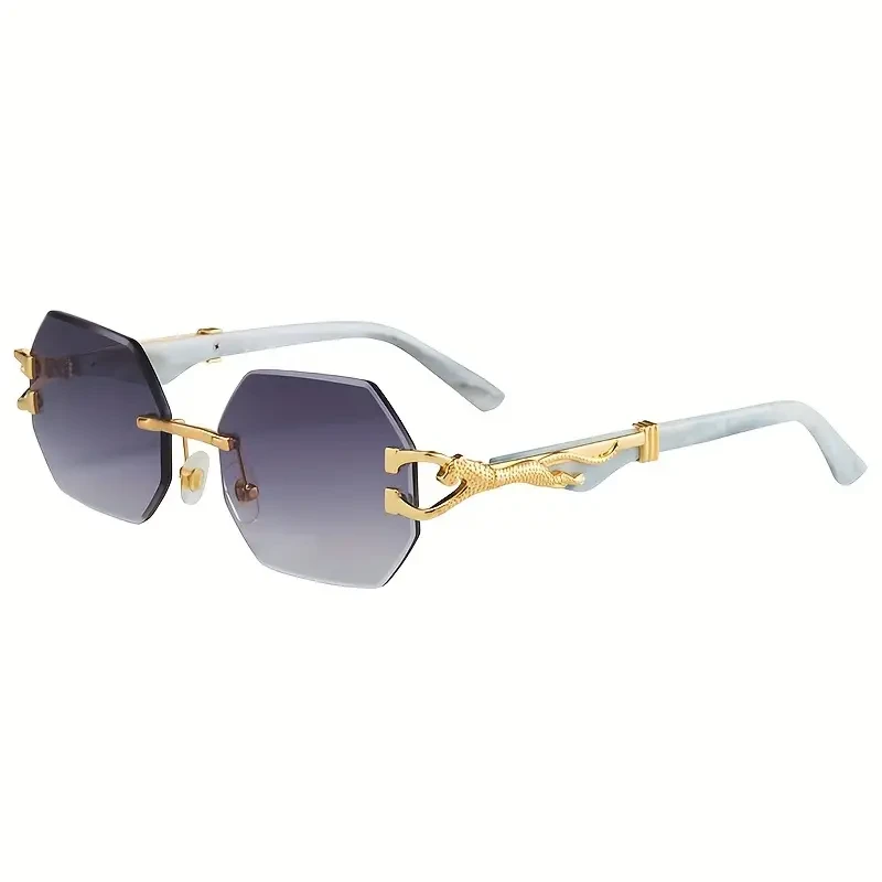 Vintage Rimless Polygonal Glasses with Leopard Temples