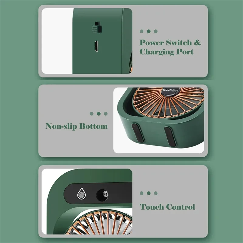 Air Conditioning Fan Desk Misting Fan Air Cooler Cooling USB Rechargeable Humidifier Portable Spray Fan With 3 Wind Speeds