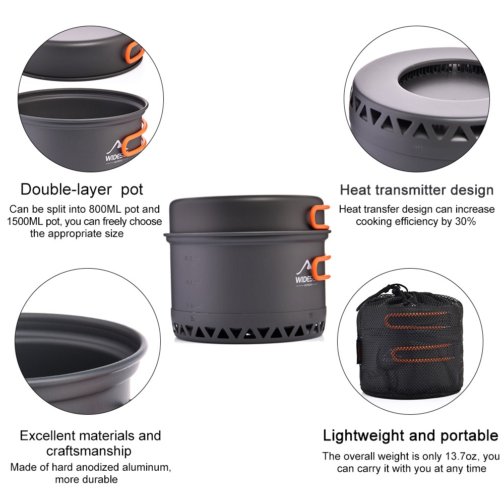 Widesea Camping Cookware Set – Portable 1.3L/2.3L Outdoor Cooking Kit with Pot