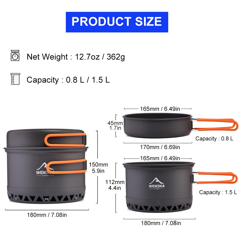 Widesea Camping Cookware Set – Portable 1.3L/2.3L Outdoor Cooking Kit with Pot