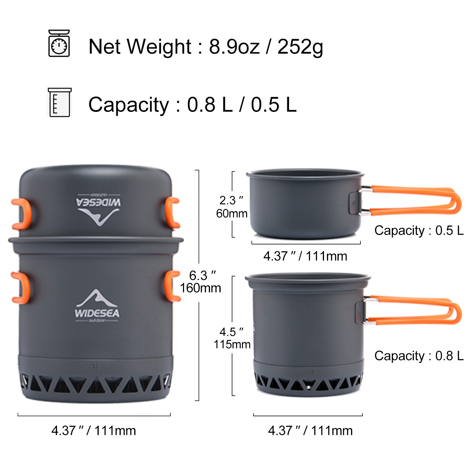 Widesea Camping Cookware Set – Portable 1.3L/2.3L Outdoor Cooking Kit with Pot