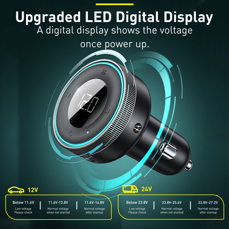 Baseus FM Transmitter Modulator – Bluetooth 5.0 Car Kit with USB Fast Charging