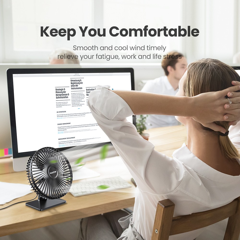 GAIATOP Desk Fan – Portable USB Fan with 4 Speeds and Ultra-Quiet Cooling