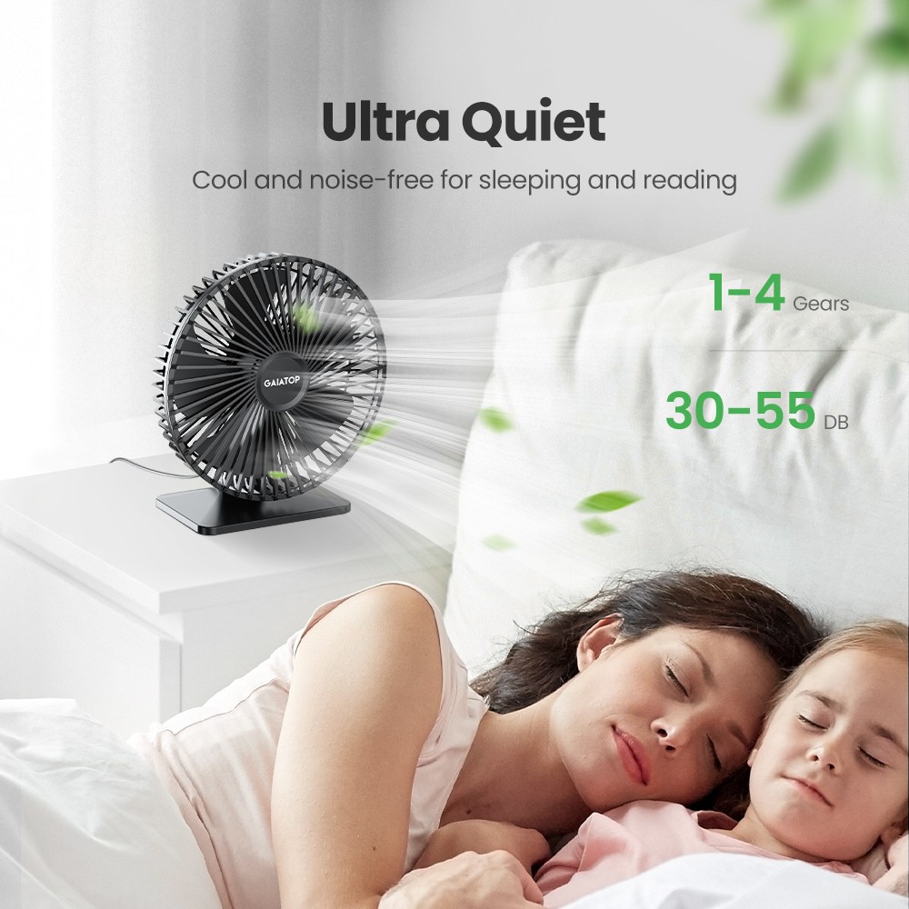 GAIATOP Desk Fan – Portable USB Fan with 4 Speeds and Ultra-Quiet Cooling