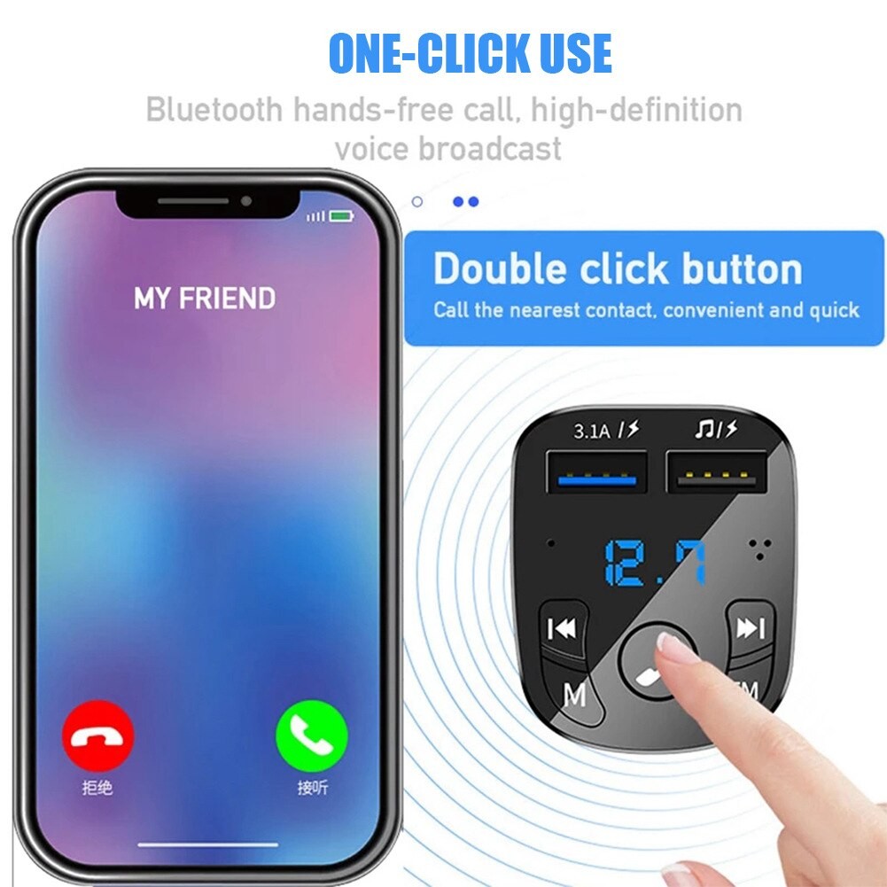 Car MP3 Player – Bluetooth 5.0 FM Transmitter with Dual USB Fast Charger and Hands-Free Calling