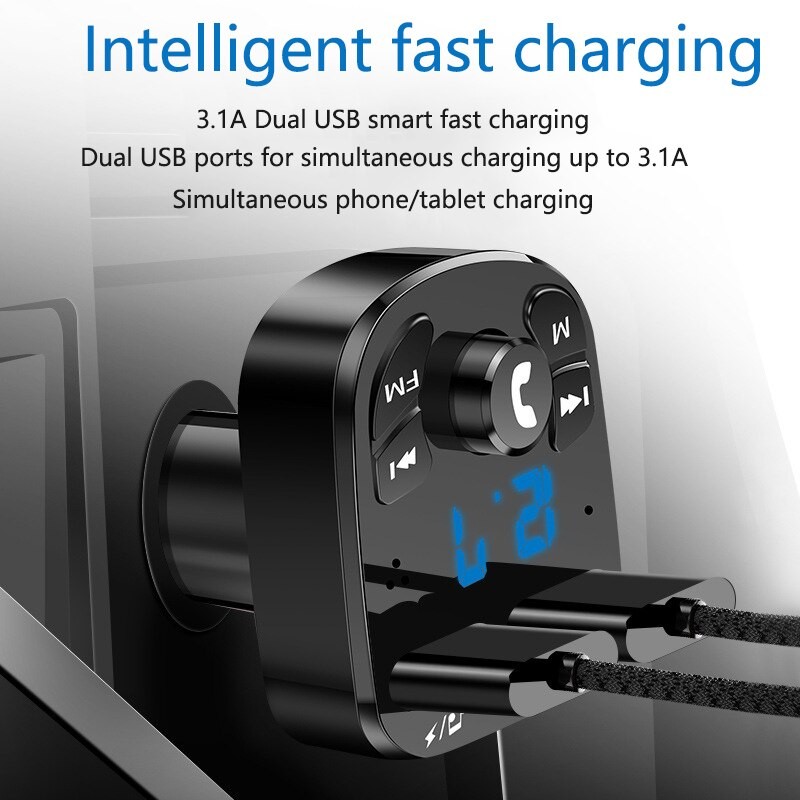 Car MP3 Player – Bluetooth 5.0 FM Transmitter with Dual USB Fast Charger and Hands-Free Calling