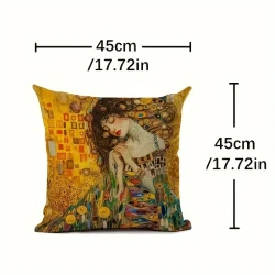 18x18 Inches Durable Linen Gustav Klimt Artistic Print Cushion Cover – Vintage Style with Beautiful Woman Design