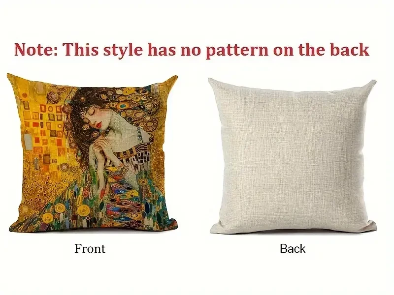 18x18 Inches Durable Linen Gustav Klimt Artistic Print Cushion Cover – Vintage Style with Beautiful Woman Design