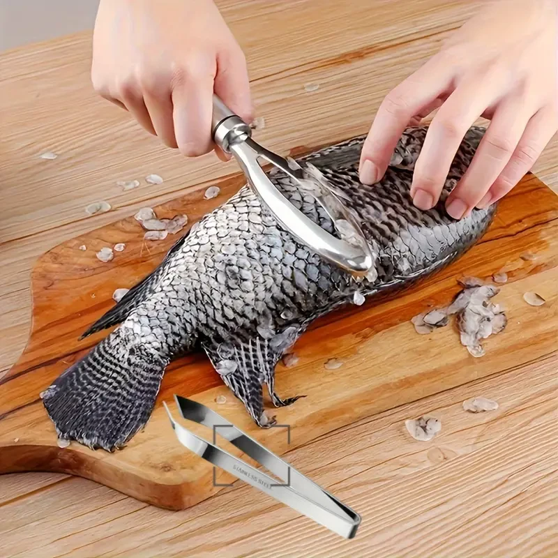Stainless Steel Seafood Preparation Set – Fish Scale Scraper and Fish Bone Tweezers
