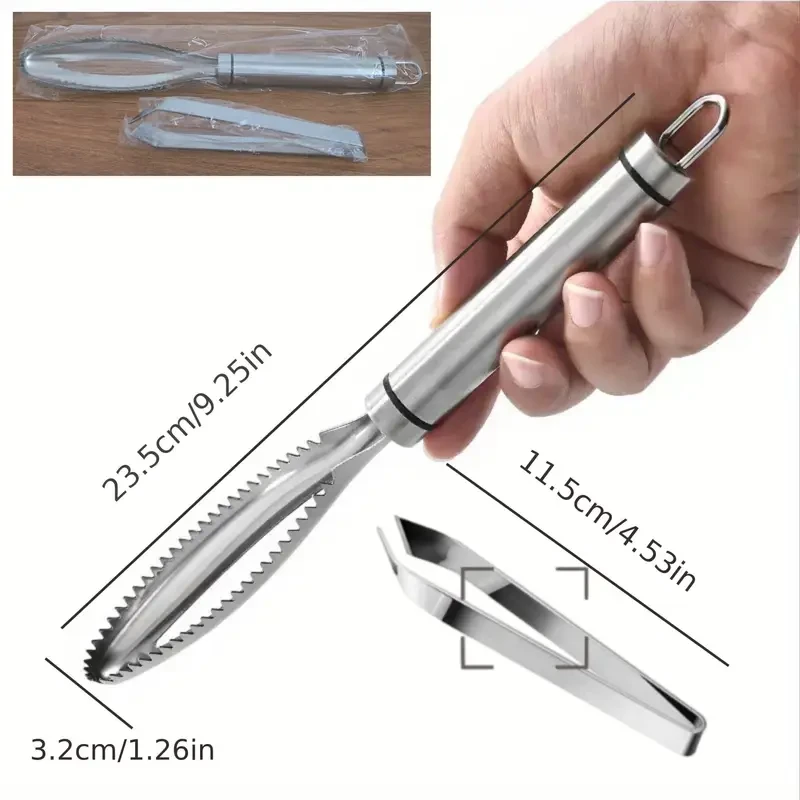 Stainless Steel Seafood Preparation Set – Fish Scale Scraper and Fish Bone Tweezers