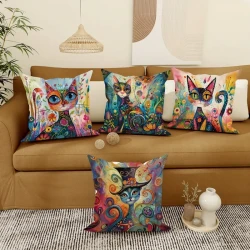 JIT 4-Pack Contemporary Throw Cushion Covers – Velvet Cat Floral Abstract Art
