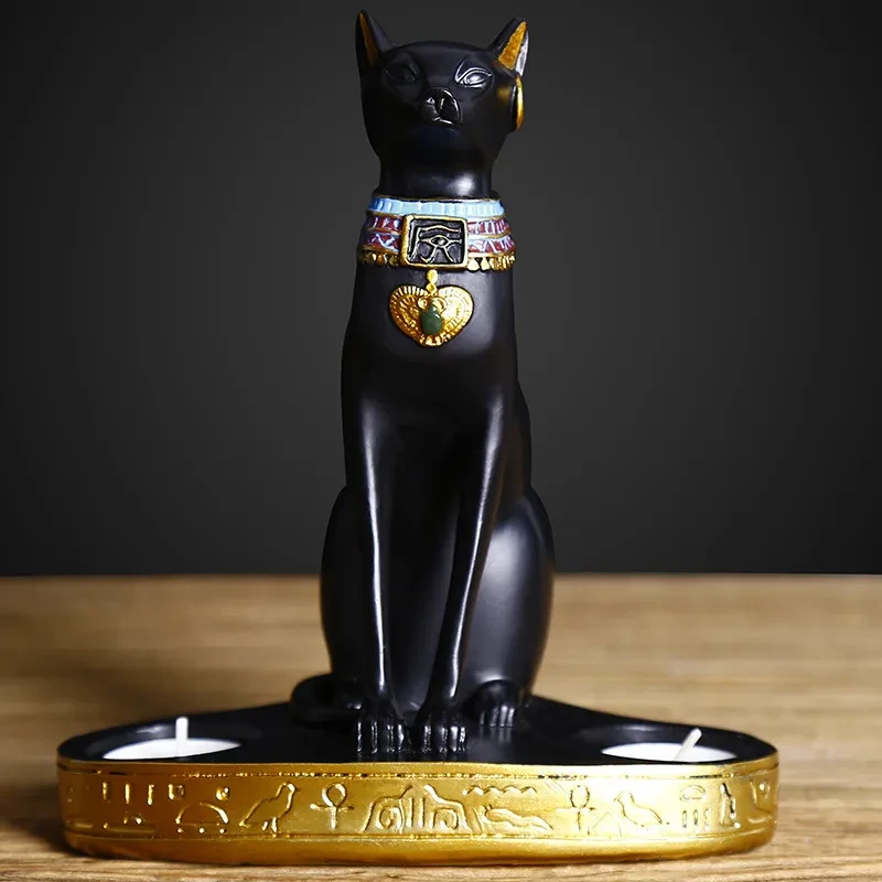 Creative Resin Egyptian Cat Ornaments Candle Holder