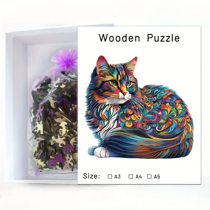 Colorful Cat Wooden Puzzle – Unique Shaped Jigsaw for Creative Minds