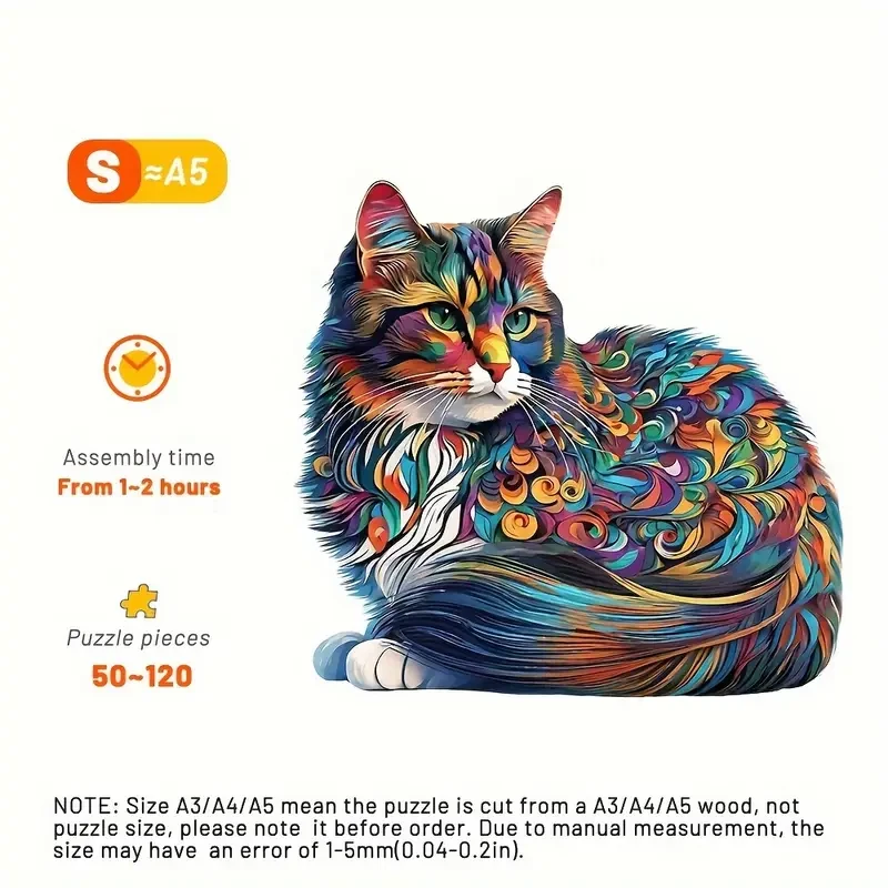 Colorful Cat Wooden Puzzle – Unique Shaped Jigsaw for Creative Minds