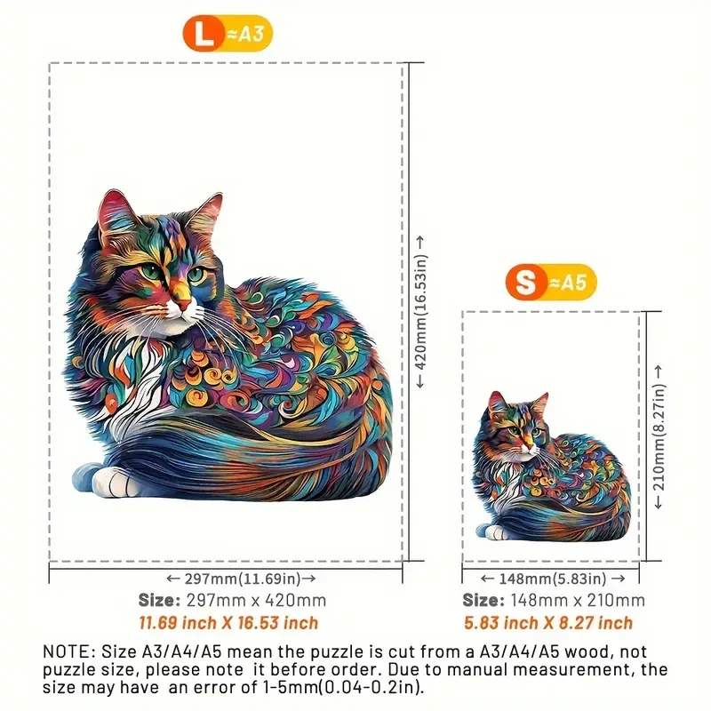 Colorful Cat Wooden Puzzle – Unique Shaped Jigsaw for Creative Minds
