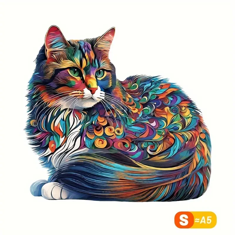 Colorful Cat Wooden Puzzle – Unique Shaped Jigsaw for Creative Minds