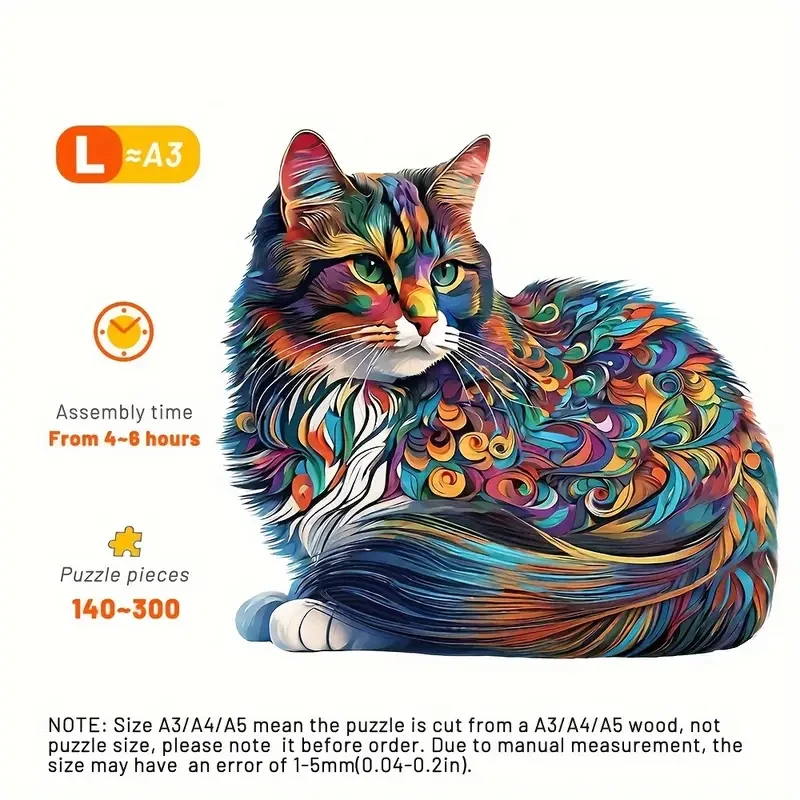 Colorful Cat Wooden Puzzle – Unique Shaped Jigsaw for Creative Minds