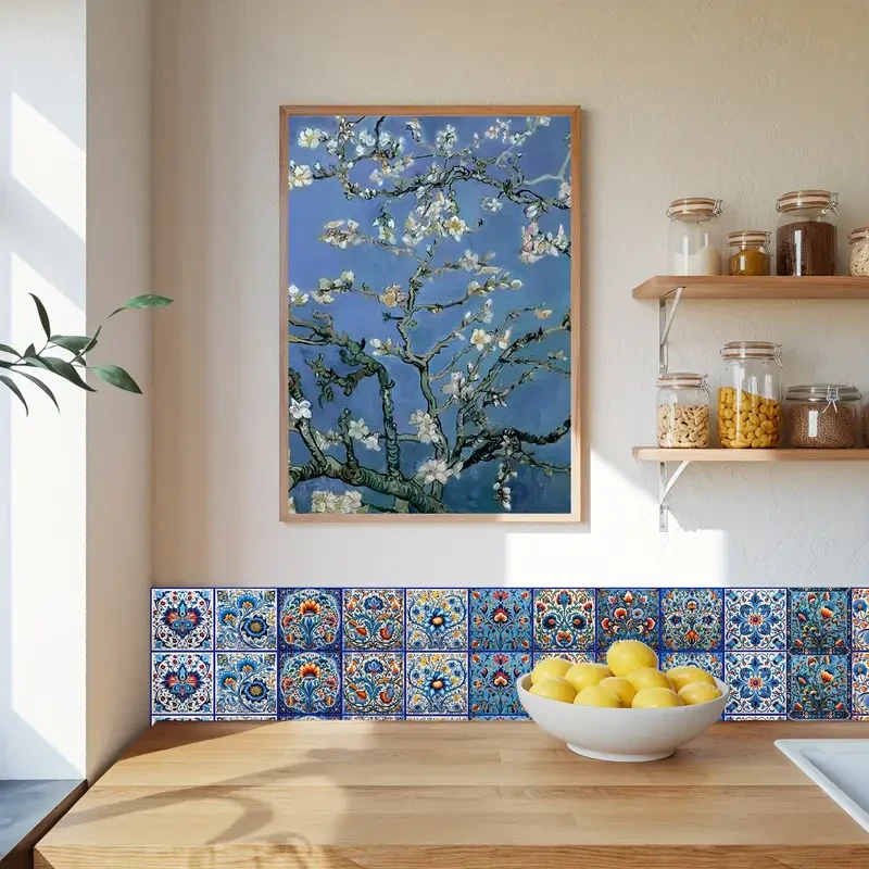 20pcs Elegant Blue & White Turkish Tile Stickers – Ocean-Inspired Design for Kitchens & Bathrooms