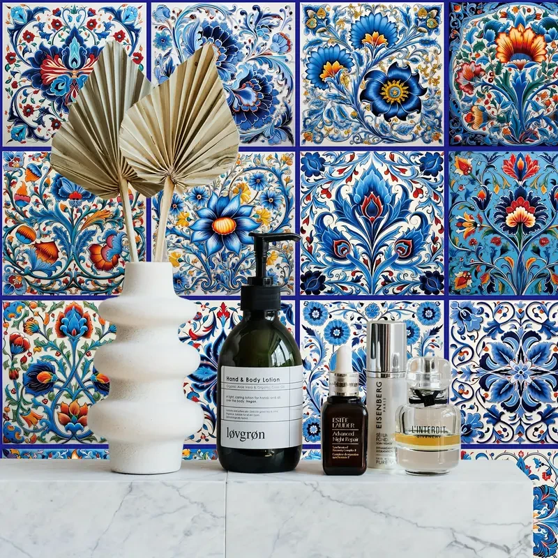 20pcs Elegant Blue & White Turkish Tile Stickers – Ocean-Inspired Design for Kitchens & Bathrooms