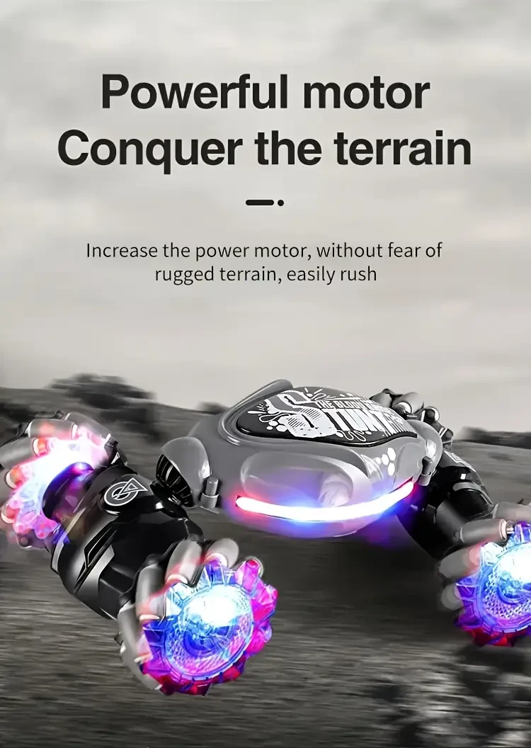 TurboDrift 4WD Gesture Controlled RC Car – Dual-Side Rotating Off-Road Vehicle with LED Lights & Music