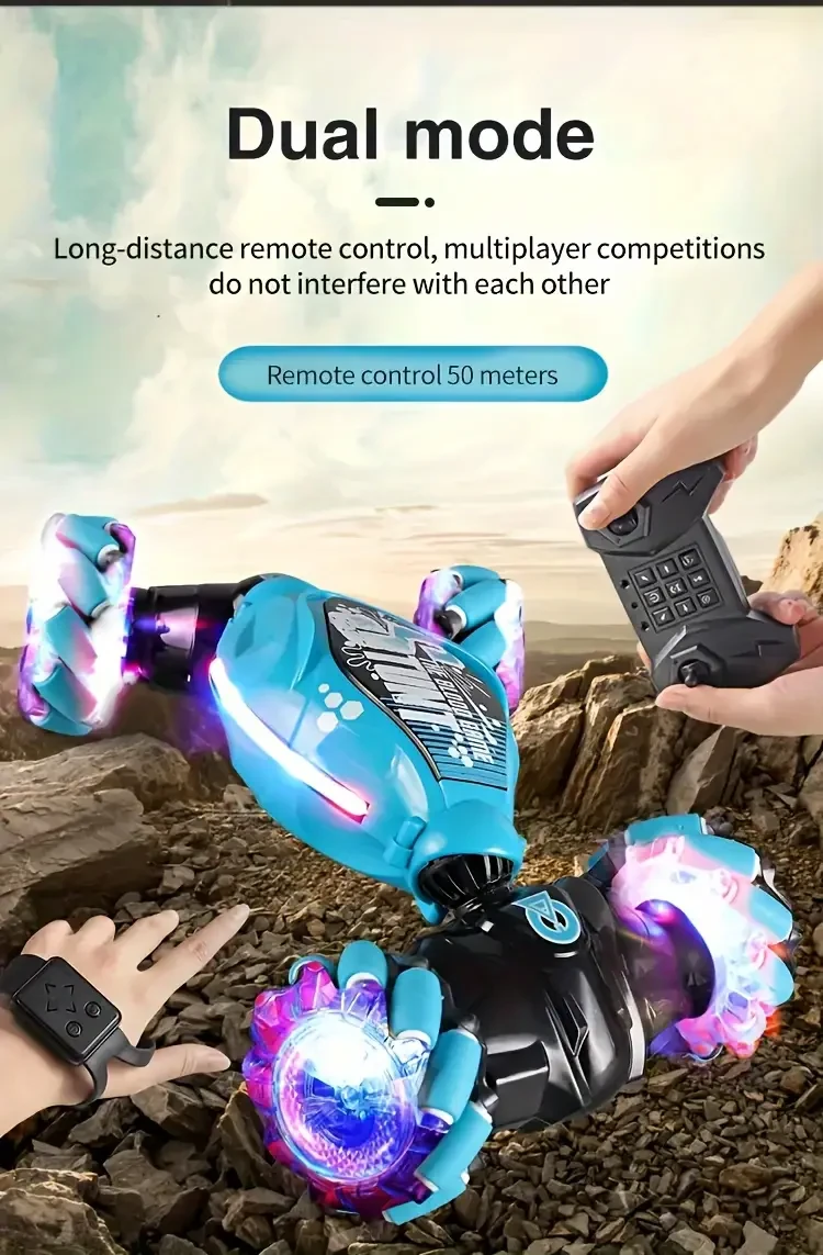 TurboDrift 4WD Gesture Controlled RC Car – Dual-Side Rotating Off-Road Vehicle with LED Lights & Music