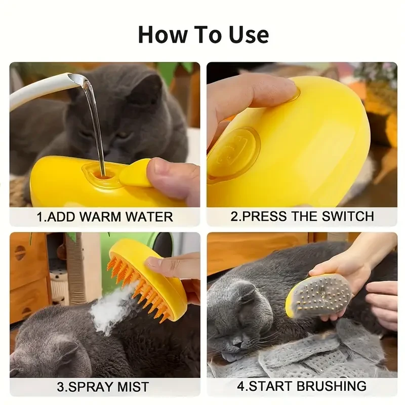 Self-Cleaning Steam Cat Brush – Pet Hair Removal Comb for Cats and Dogs