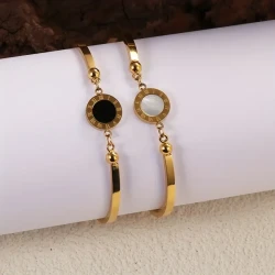 Fashion Classic Black Shell Bracelet – Gold-Plated Stainless Steel Women’s Jewelry
