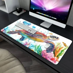 Large Vibrant Sea Turtle & Zebra Pattern Gaming Mouse Pad - Soft Rubber