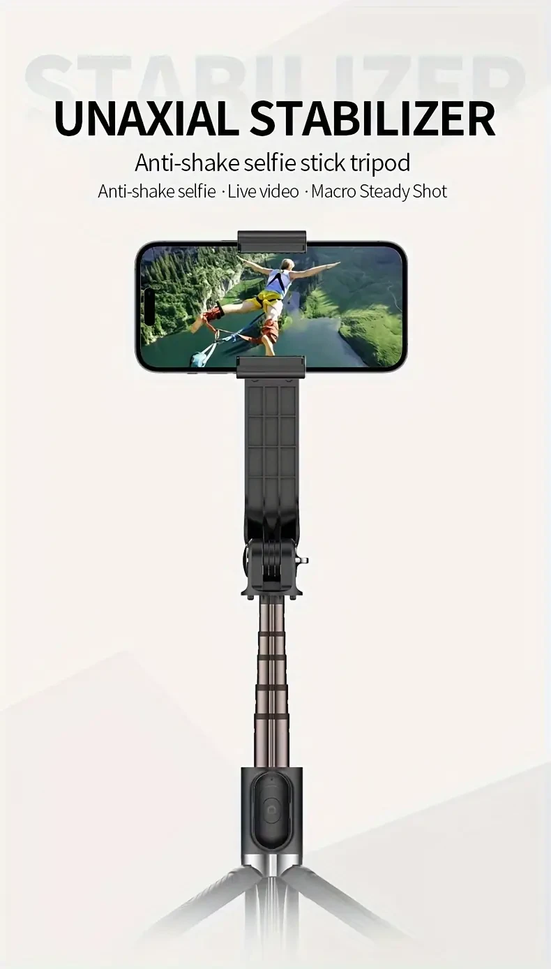 QAML Head Stabilizer Tripod, USB Charging, ABS Material, 270° Swivel Desktop Stand, Adjustable Smartphone Holder for Live Streaming, Photography, Travel - for iPhone and for SamSung Devices
