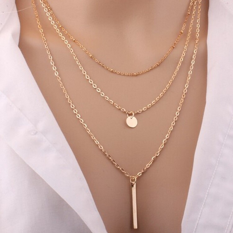 European and American Fashion Jewelry: Multi-layer Round Copper Bead Chain Sequin Metal Strip Necklace – Elegant and Versatile