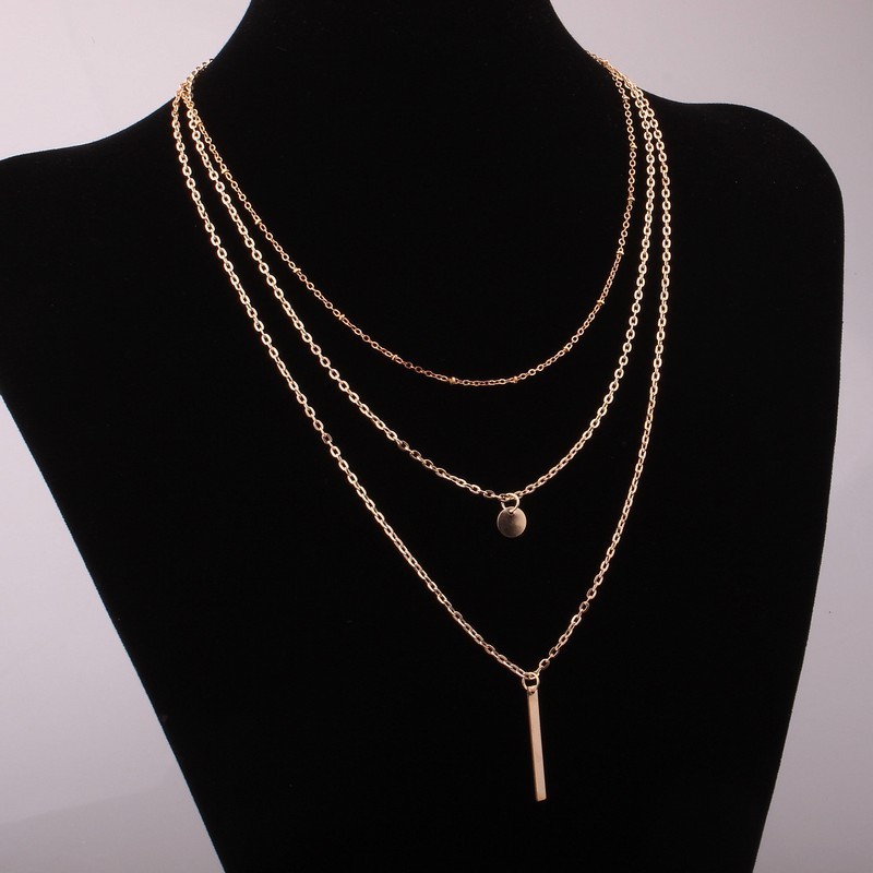 European and American Fashion Jewelry: Multi-layer Round Copper Bead Chain Sequin Metal Strip Necklace – Elegant and Versatile