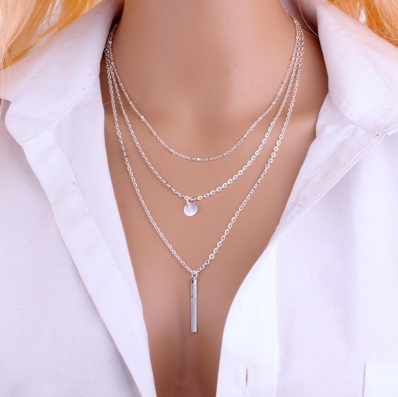 European and American Fashion Jewelry: Multi-layer Round Copper Bead Chain Sequin Metal Strip Necklace – Elegant and Versatile