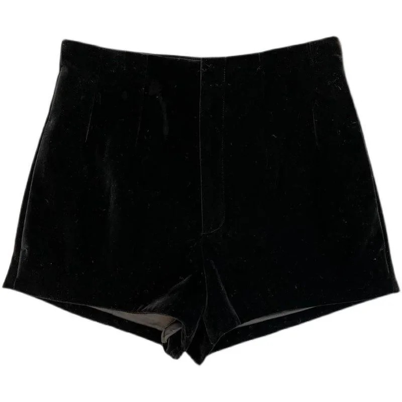 Black Velvet Shorts for Women – High-Waisted, Elegant Summer Outerwear