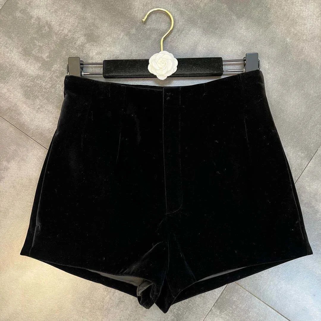 Black Velvet Shorts for Women – High-Waisted, Elegant Summer Outerwear