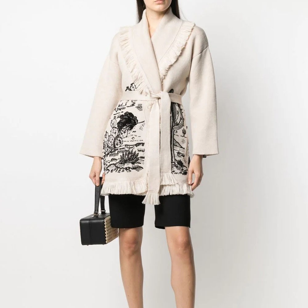 WQJGR Cardigan Sweater Women – Wool Knitted Tassel Doodle Jacquard Loose Full Sleeve High-Quality Cashmere Winter Jacket