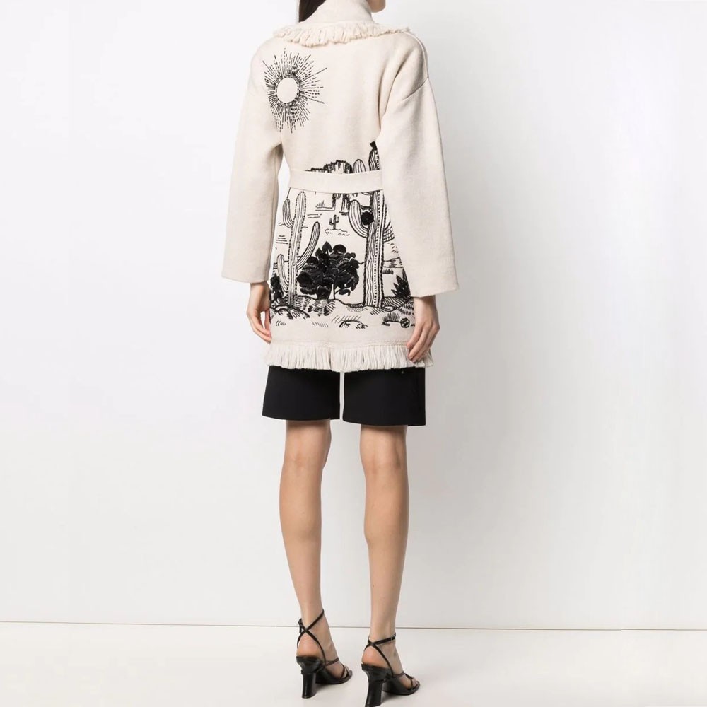 WQJGR Cardigan Sweater Women – Wool Knitted Tassel Doodle Jacquard Loose Full Sleeve High-Quality Cashmere Winter Jacket