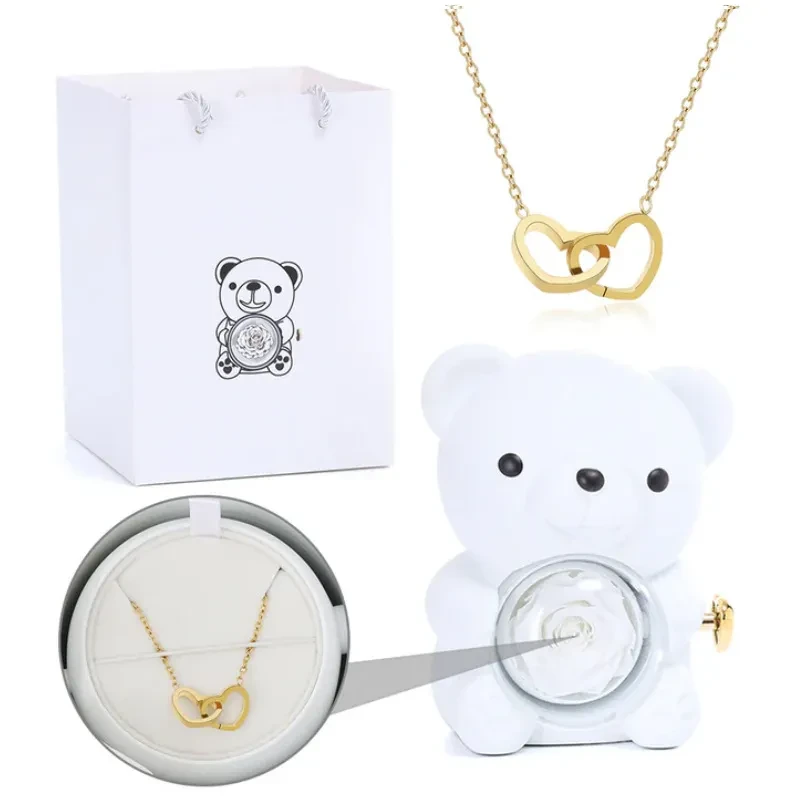 Rotating Bear Gift Box Rose Jewelry Box