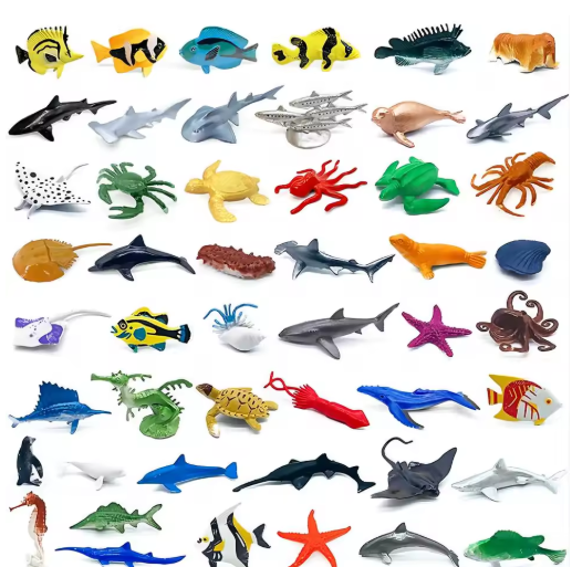56pcs/set Plastic Simulated Sea Life Toy Model Realistic Marine Animals Whale Shark Dolphin Turtle Toys For Kids Christmas Gifts