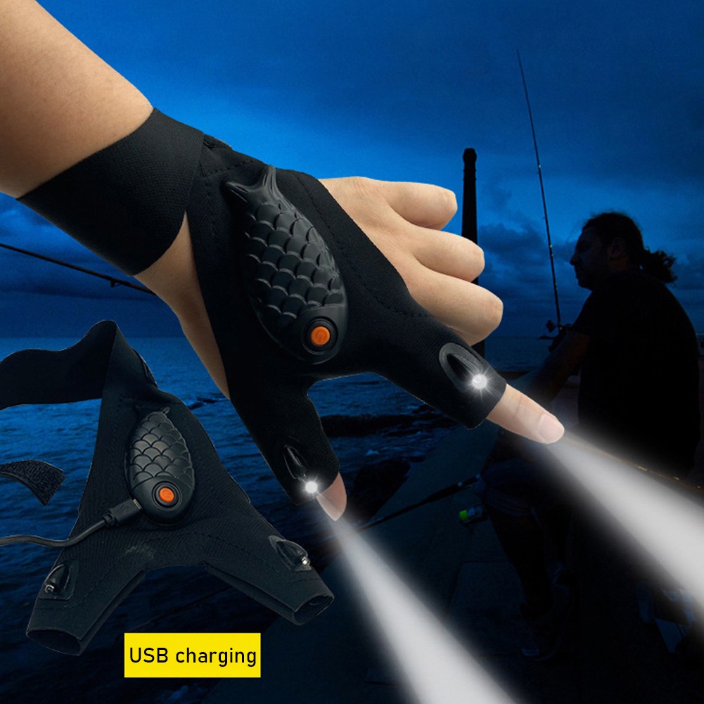 LED Flashlight Waterproof Fingerless Gloves