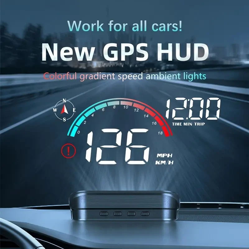 1pc Universal Car HUD Head Up Display, Multifunctional Speedometer with Overspeed Alarm, Clock, Driving Time, USB Powered, ≤36V Operating Voltage, No Battery Required, Integrated Light Shield Design for Enhanced Driving Experience