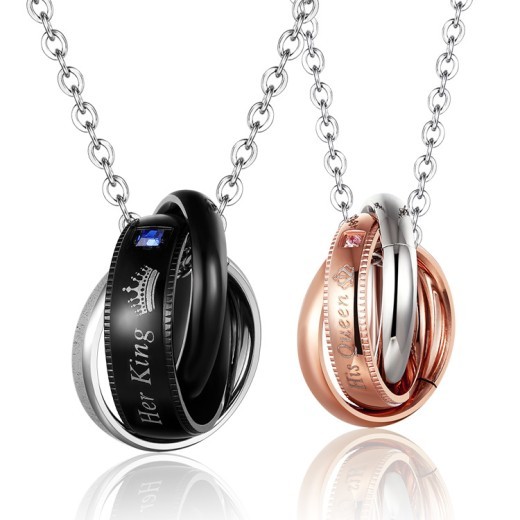 Her King His Queen King Queen Pendant Titanium Steel Couple Necklace