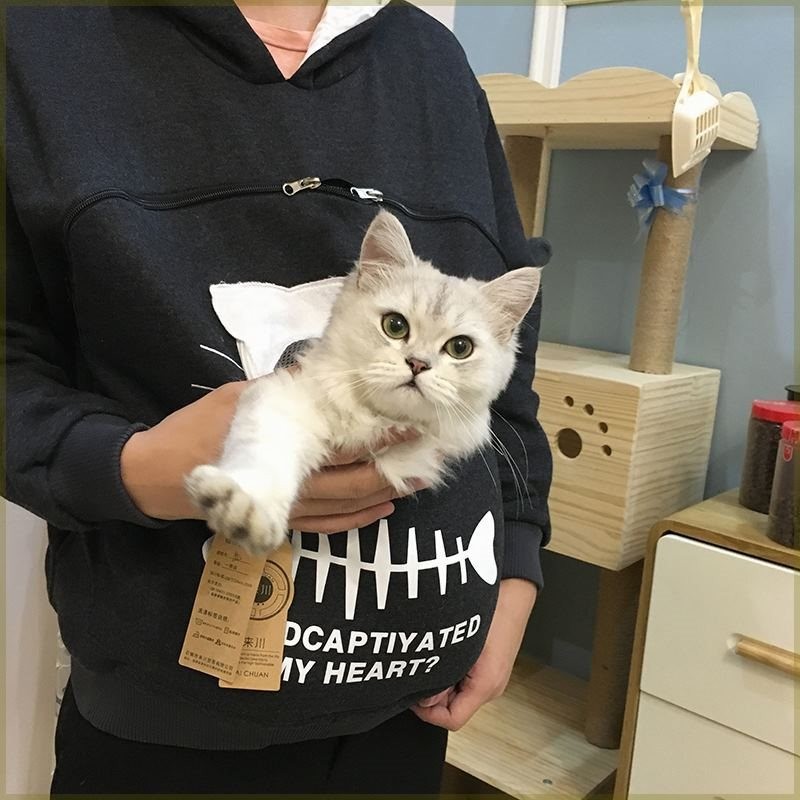 Cat and Dog Lovers Hoodie – Kangaroo Pet Pouch Sweatshirt with Animal Ear Hood