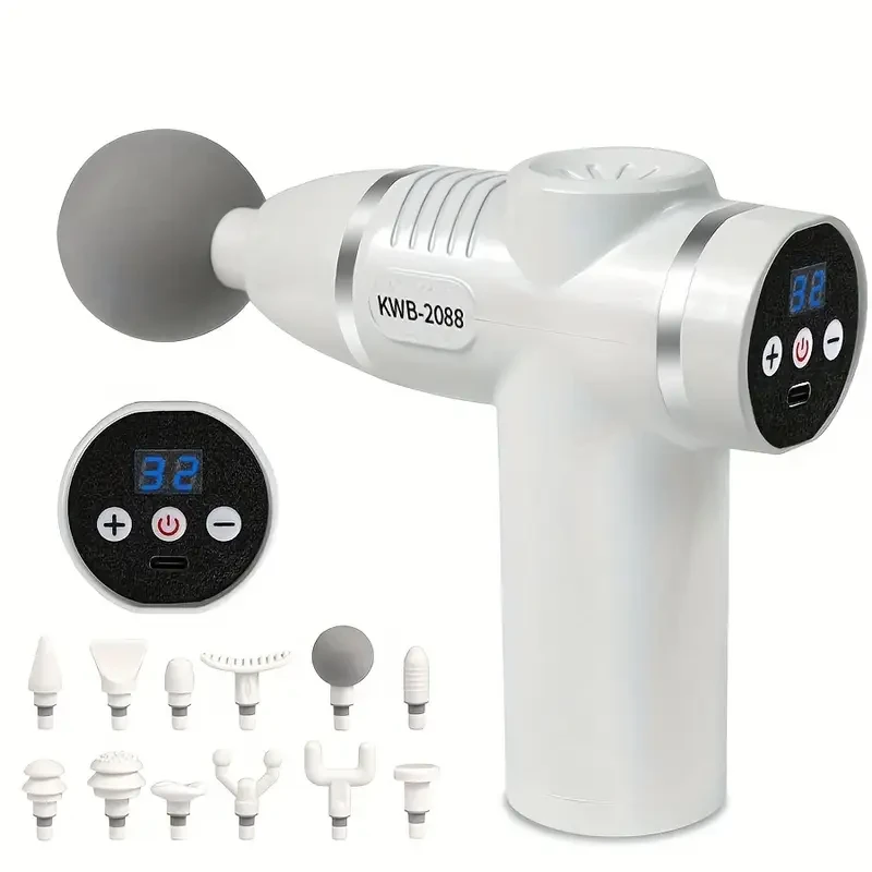 Professional Deep Tissue Massage Gun with 12 Attachments - 800mAh Rechargeable Lithium Battery, Plastic Body, Unscented, 4V-12V USB Charging, Portable Whole Body Muscle Massager