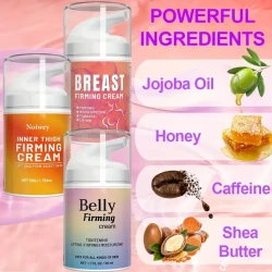 3pcs Body Firming Cream Set with Jojoba Oil & Caffeine - Tightens & Lifts Belly, Breasts, and Inner Thighs for All Skin Types