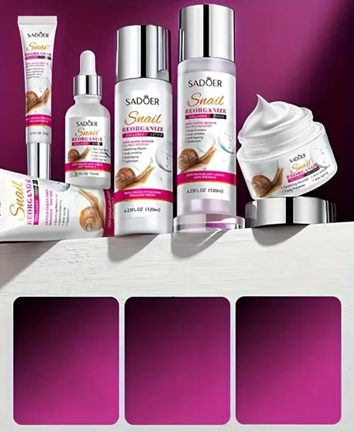 6pcs/set, Snail Recombinant Collagen Skincare Gift Set – Wrinkle Smoothing & Moisturizing Facial Serum, Cleanser, Eye Serum, Essence Cream, Toner, Sachet – For Dull Skin & Pore Shrinking