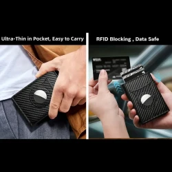 1pc Men's Business Style RFID Blocking Wallet, Durable Carbon Fiber Pattern, Slim Aluminum Alloy Card Holder, AirTag Compatible, Secure Credit Card Case