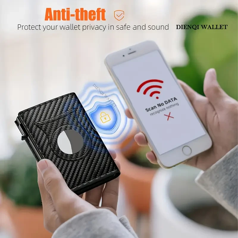 1pc Men's Business Style RFID Blocking Wallet, Durable Carbon Fiber Pattern, Slim Aluminum Alloy Card Holder, AirTag Compatible, Secure Credit Card Case
